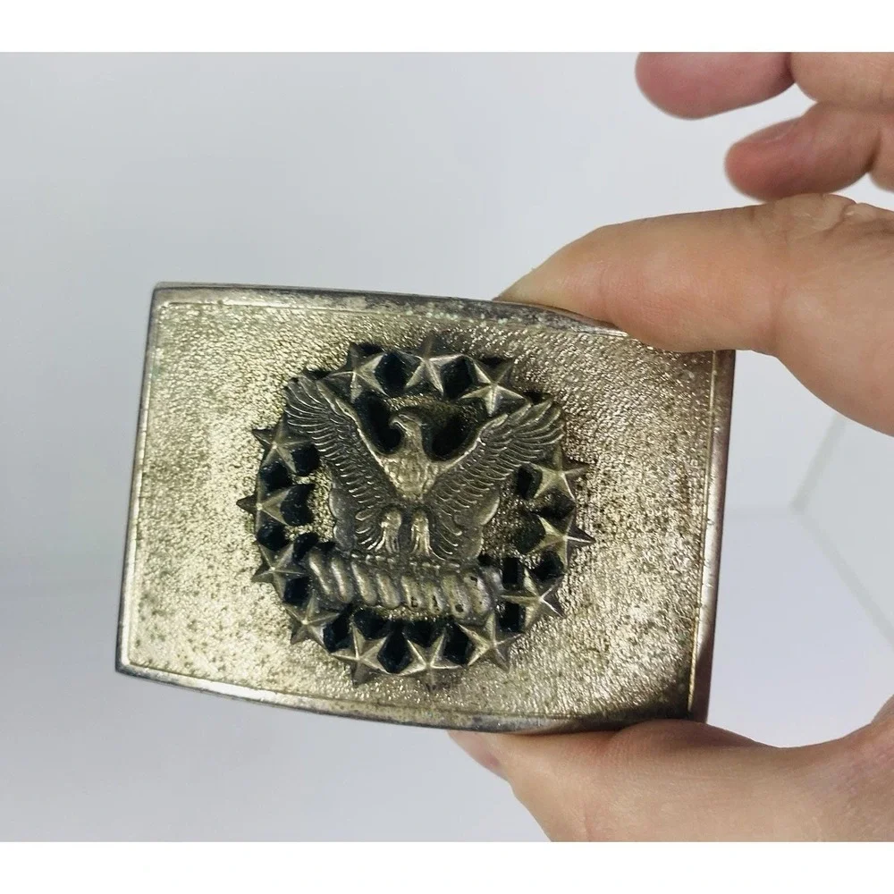 Meyer Eagle in Star Wreath‎ USN US Navy Belt Buckle Vintage Silver Tone